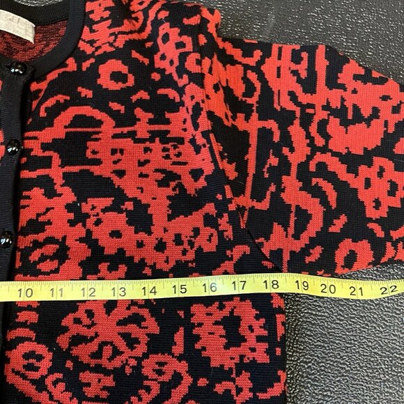 Vintage Jaeger Wool Cardigan sz M Black Red Festive 3/4 Sleeve Boxy Preppy 90s - Picture 6 of 7